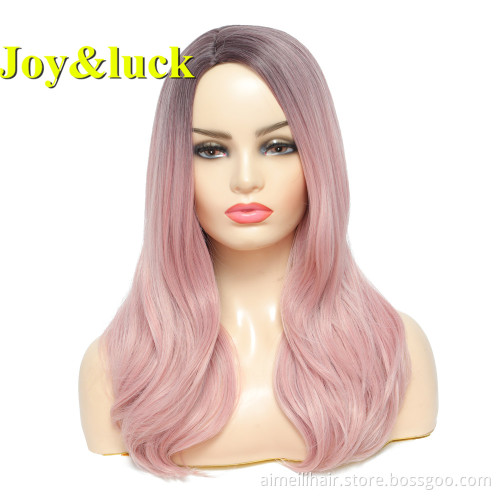 Wholesale Wigs for Women Side Part Ladies Hair Woman Party Dark Root Black Ombre Pink Natural Straight Long Synthetic Hair Wigs